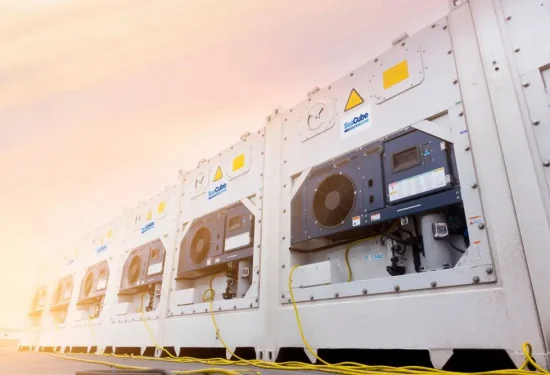 New manufactured shipping reefer container is keeping cargo fresh in the container terminal
